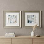 Set of Two Blue Watercolor Brushed Silver Framed Wall Art  Warm Home View