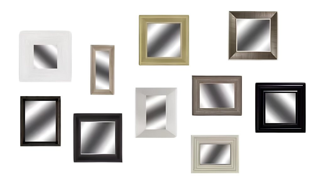 Set of Ten Brown And White Square And Rectangle Framed Mirror Set  Warm Home View