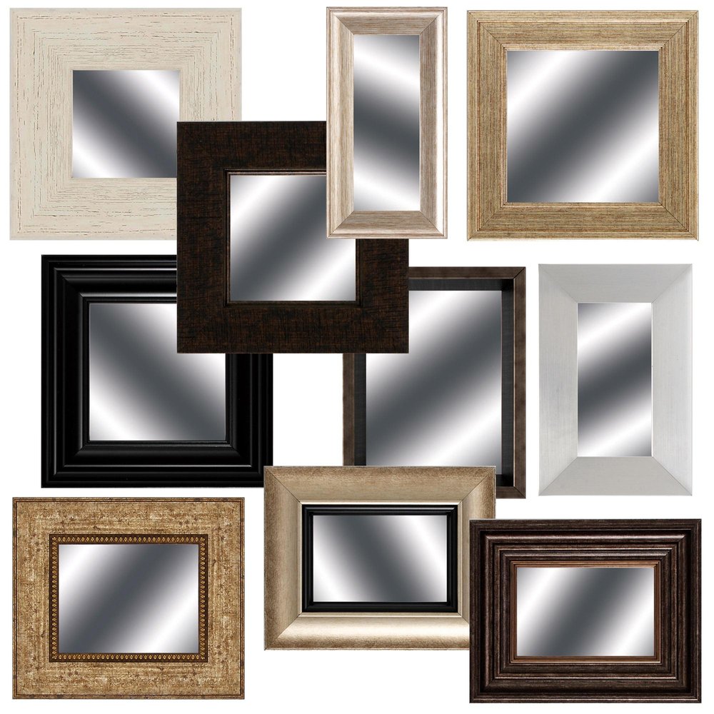 Set of Ten Brown And White Square And Rectangle Framed Mirror Set  Warm Home View