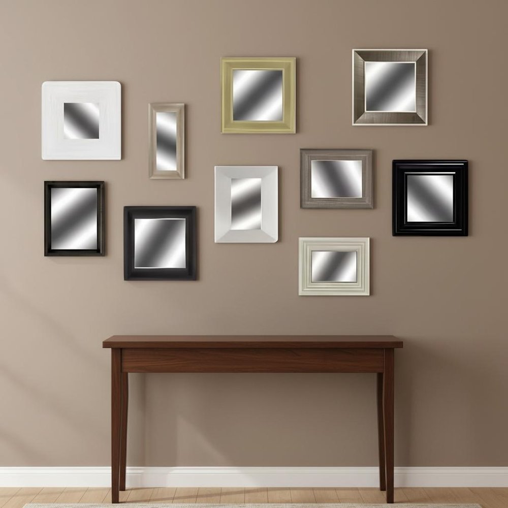 Set of Ten Brown And White Square And Rectangle Framed Mirror Set  Warm Home View