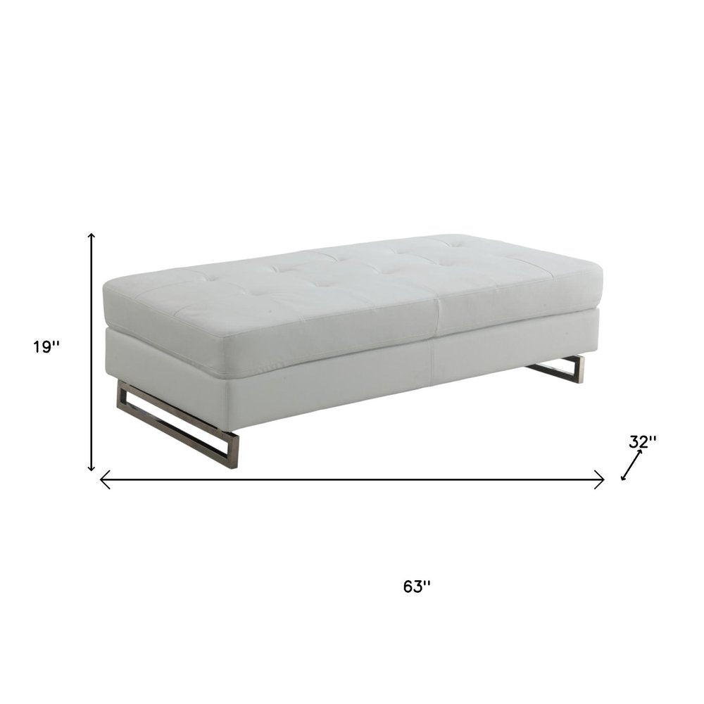 63" White and Silver Faux Leather Ottoman  Warm Home View
