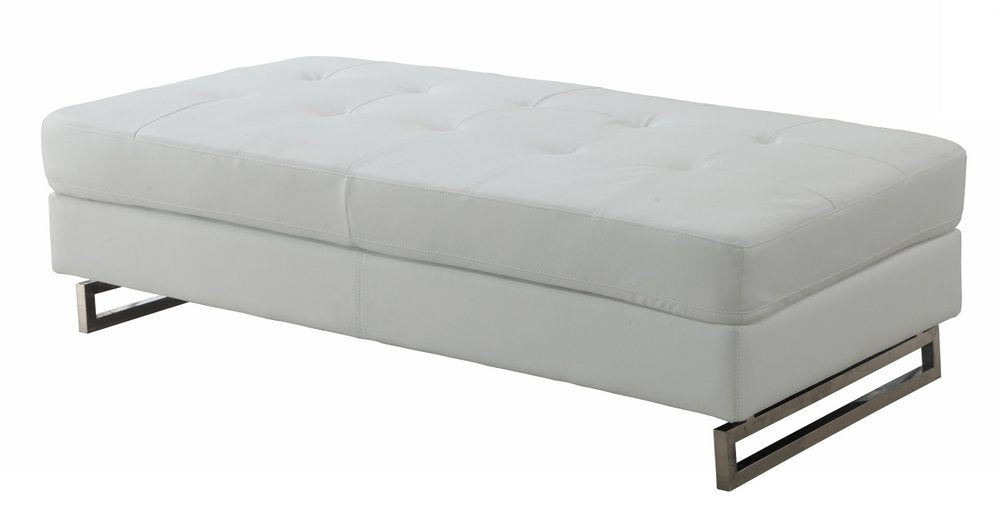 63" White and Silver Faux Leather Ottoman  Warm Home View