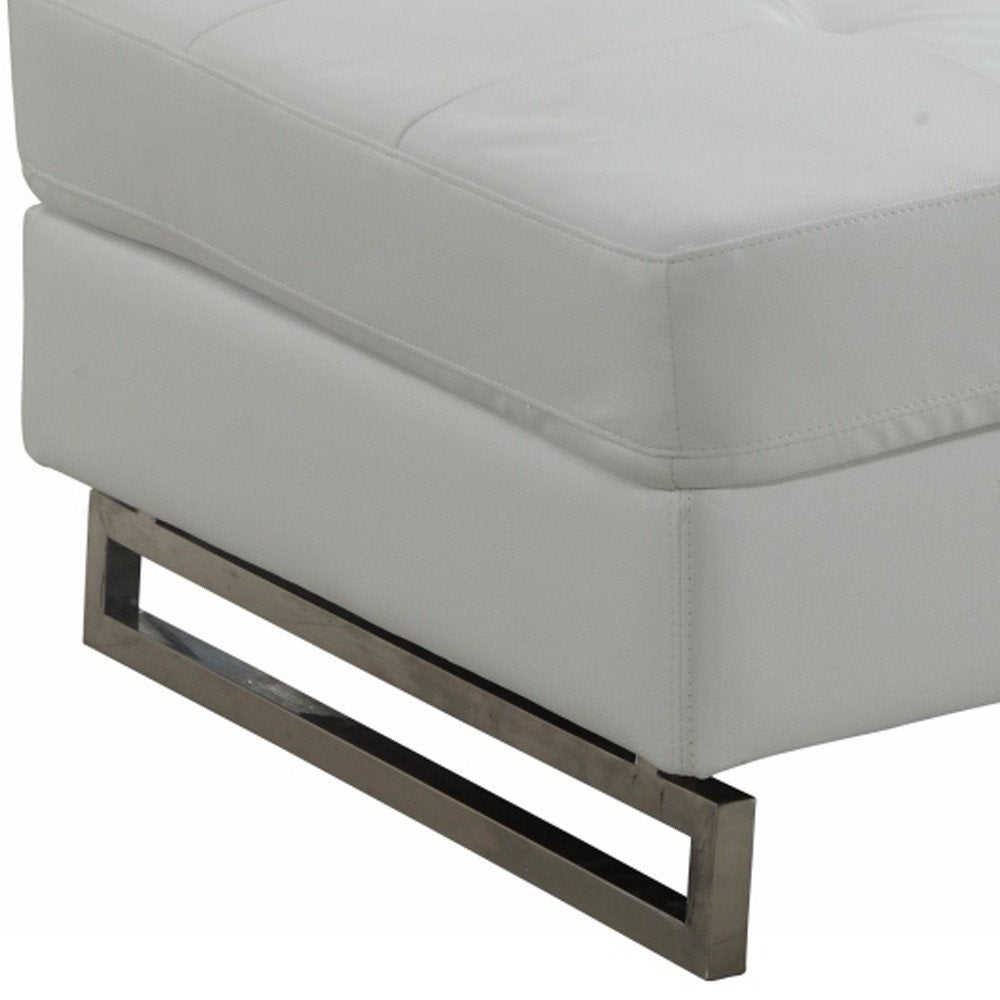 63" White and Silver Faux Leather Ottoman  Warm Home View
