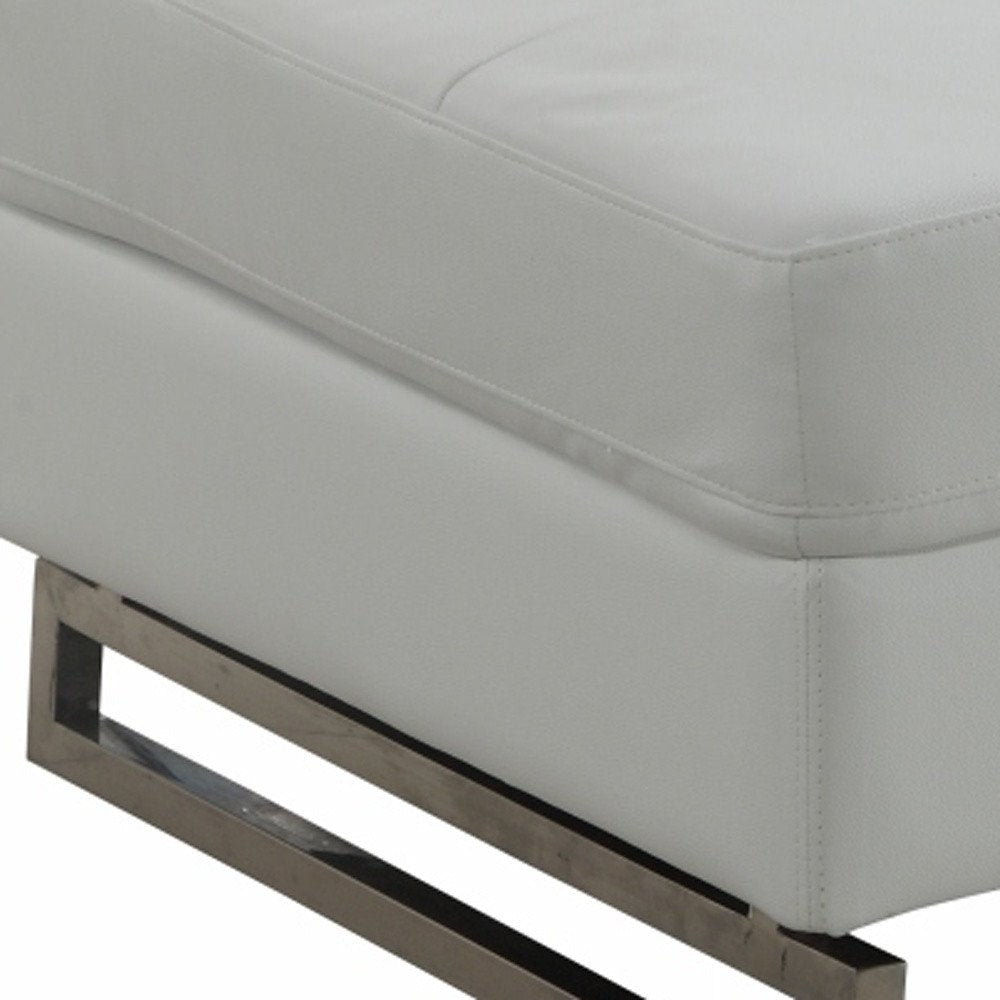 63" White and Silver Faux Leather Ottoman  Warm Home View