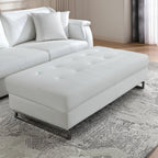 63" White and Silver Faux Leather Ottoman  Warm Home View