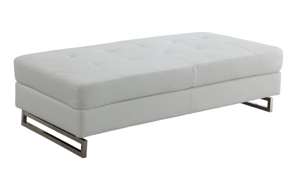 63" White and Silver Faux Leather Ottoman  Warm Home View
