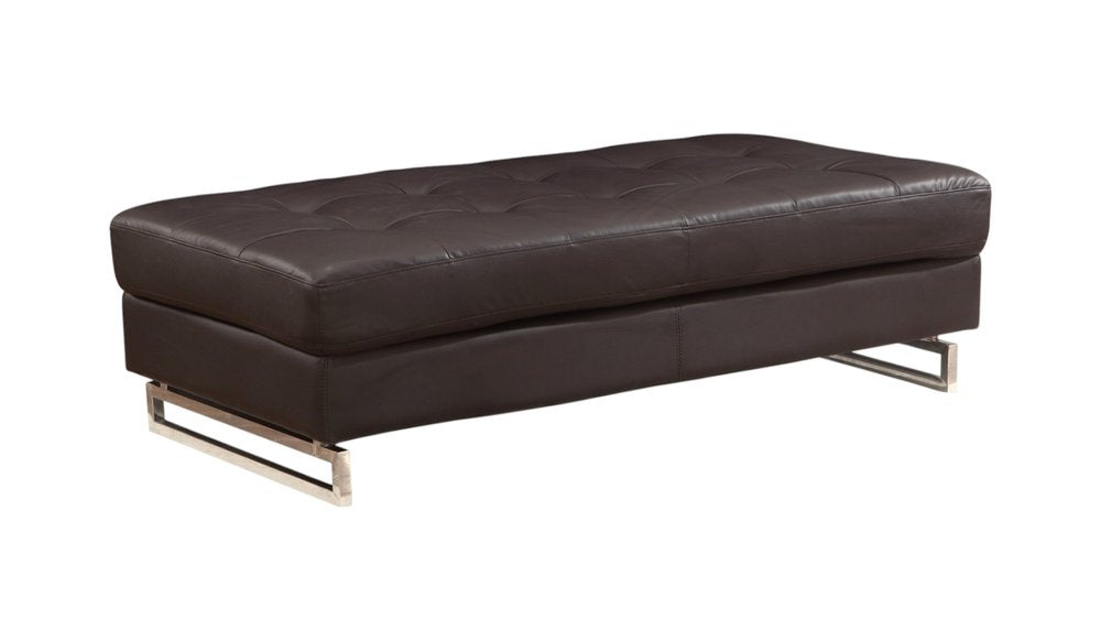 63" Brown and Silver Faux Leather Tufted Ottoman  Warm Home View