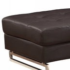 63" Brown and Silver Faux Leather Tufted Ottoman  Warm Home View
