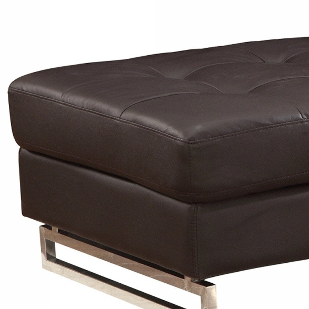 63" Brown and Silver Faux Leather Tufted Ottoman  Warm Home View