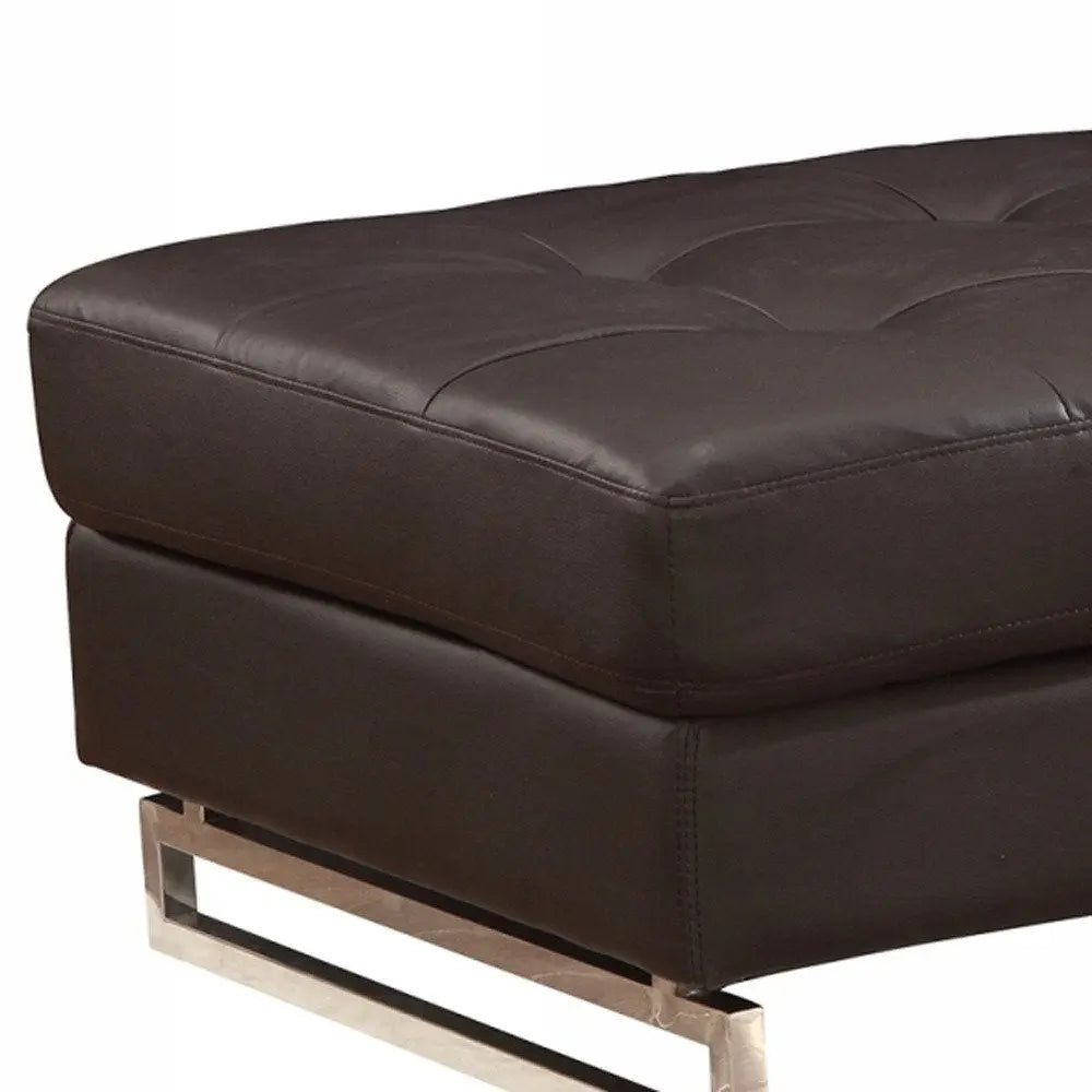 Brown Faux Leather Tufted Ottoman with Silver Legs, 1-Piece  Warm Home View