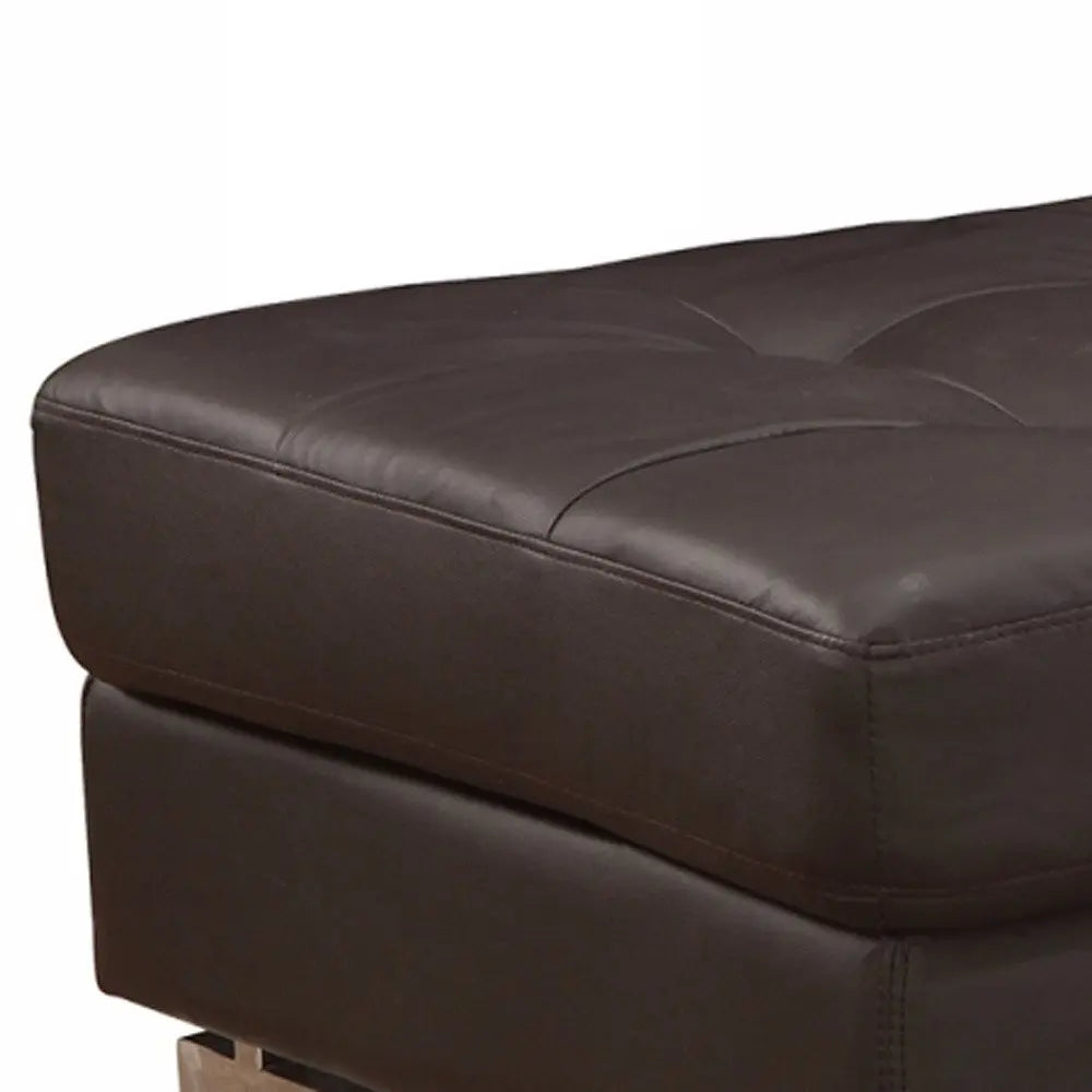 Brown Faux Leather Tufted Ottoman with Silver Legs, 1-Piece  Warm Home View