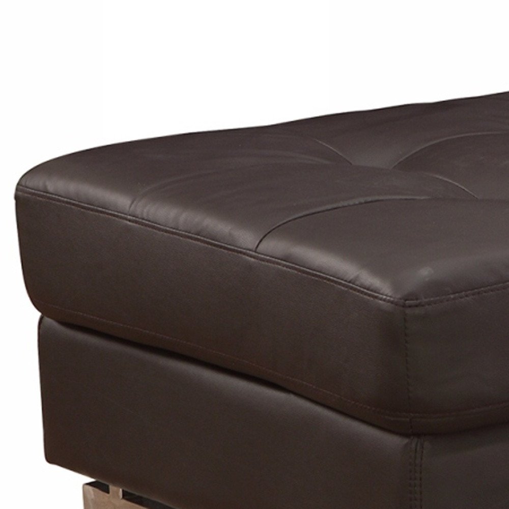 63" Brown and Silver Faux Leather Tufted Ottoman  Warm Home View