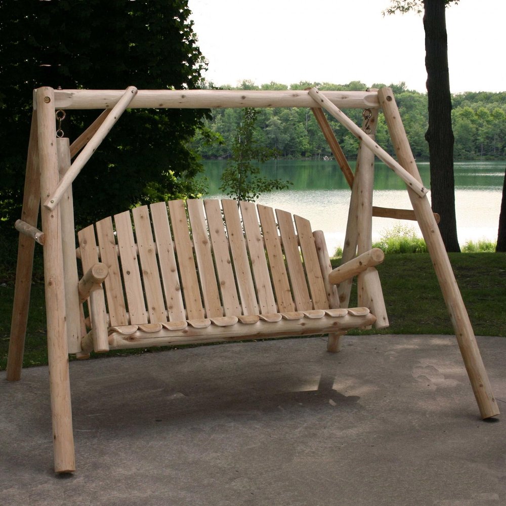 87" Natural Solid Wood Swing Chair  Warm Home View