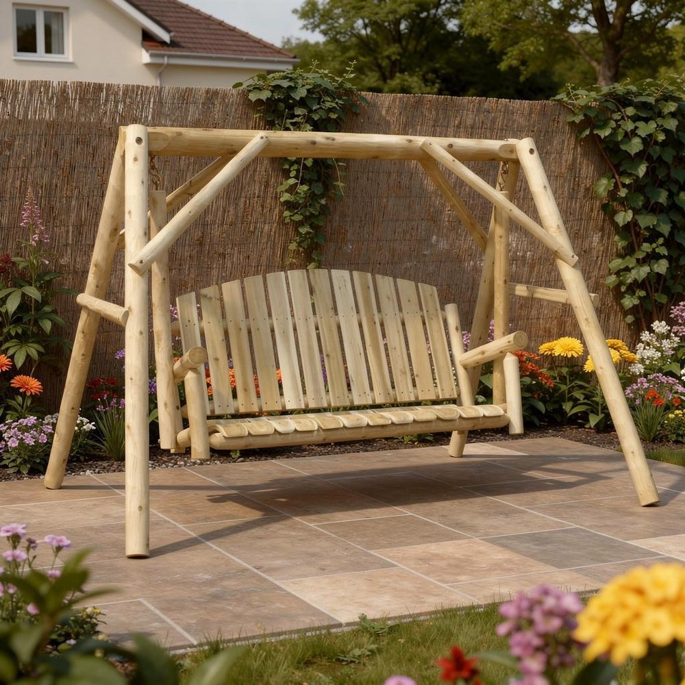 87" Natural Solid Wood Swing Chair  Warm Home View