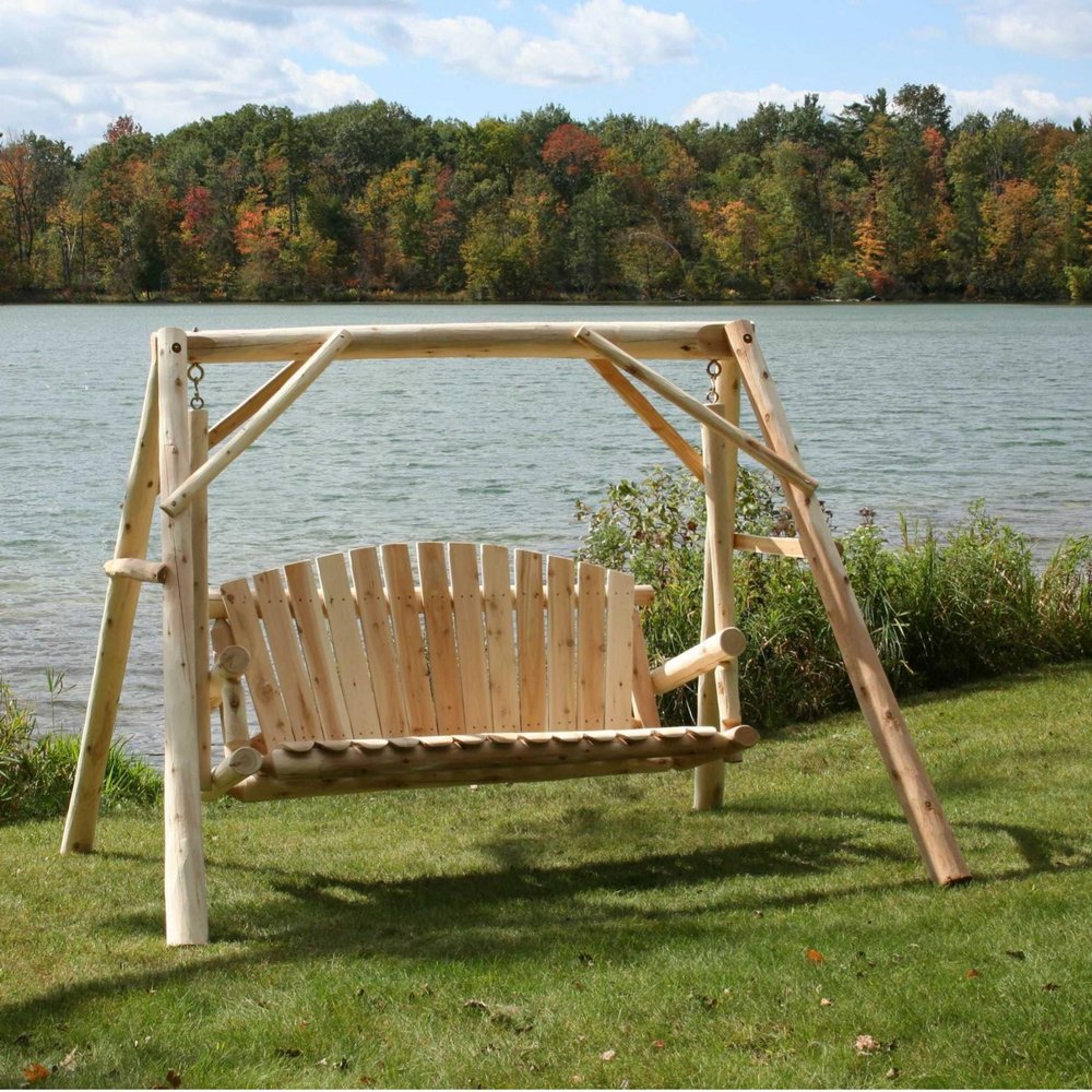 87" Natural Solid Wood Swing Chair  Warm Home View