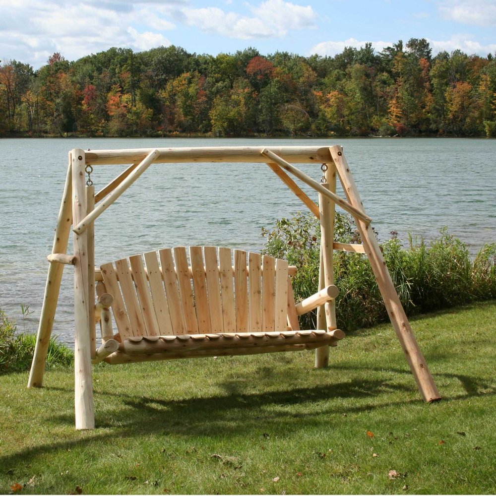 87" Natural Solid Wood Swing Chair  Warm Home View
