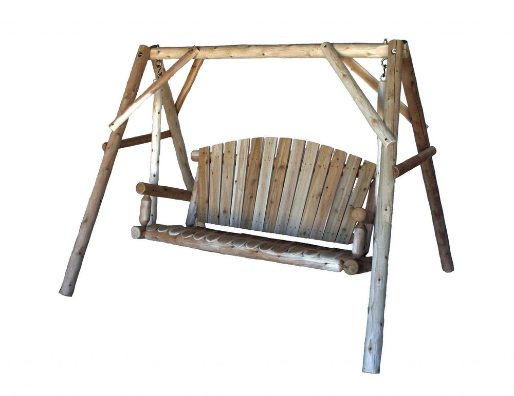 87" Natural Solid Wood Swing Chair  Warm Home View