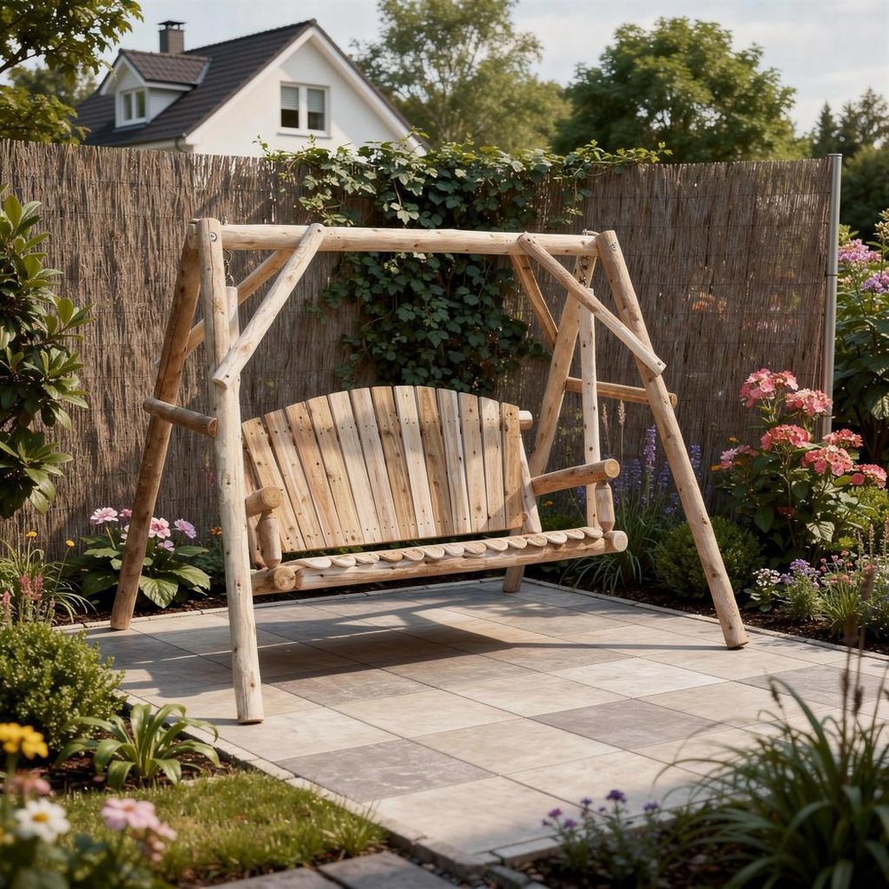 87" Natural Solid Wood Swing Chair  Warm Home View
