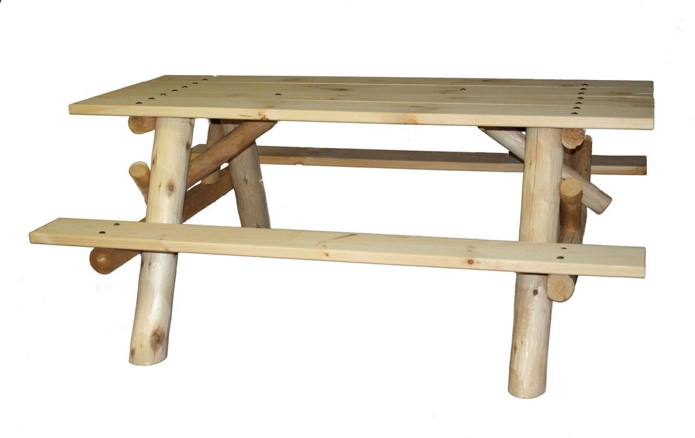 70" Natural Solid Wood Outdoor Picnic Table  Warm Home View