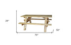 70" Natural Solid Wood Outdoor Picnic Table  Warm Home View