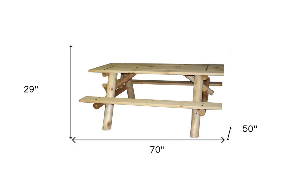 70" Natural Solid Wood Outdoor Picnic Table  Warm Home View