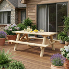 70" Natural Solid Wood Outdoor Picnic Table  Warm Home View