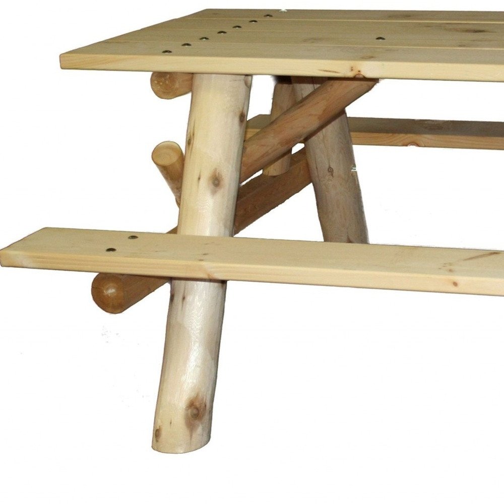 70" Natural Solid Wood Outdoor Picnic Table  Warm Home View