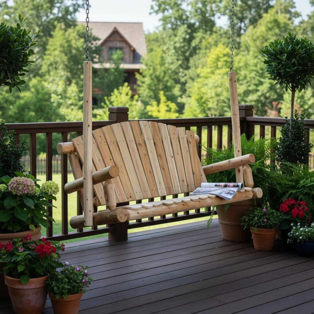 71" X 24" X 47"  Natural Wood Porch Swing  Warm Home View