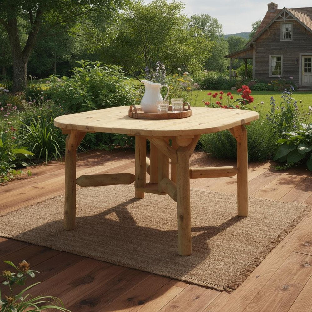 47" Natural Square Solid Wood Outdoor Dining Table  Warm Home View