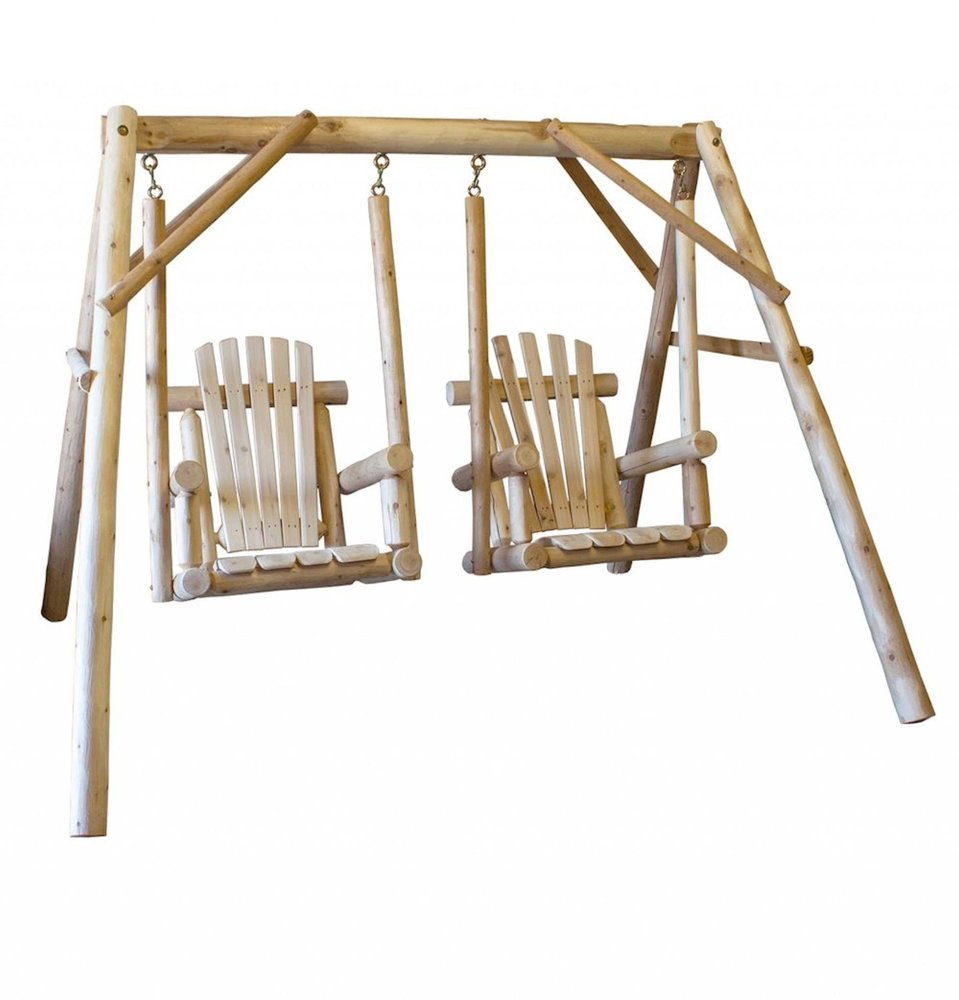 87" Natural Solid Wood Outdoor Double Swing Chair  Warm Home View