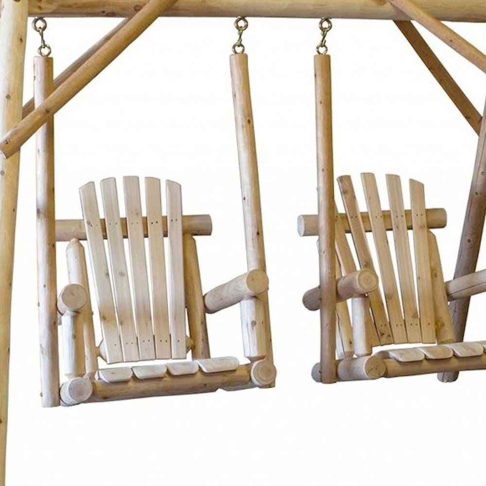 87" Natural Solid Wood Outdoor Double Swing Chair  Warm Home View