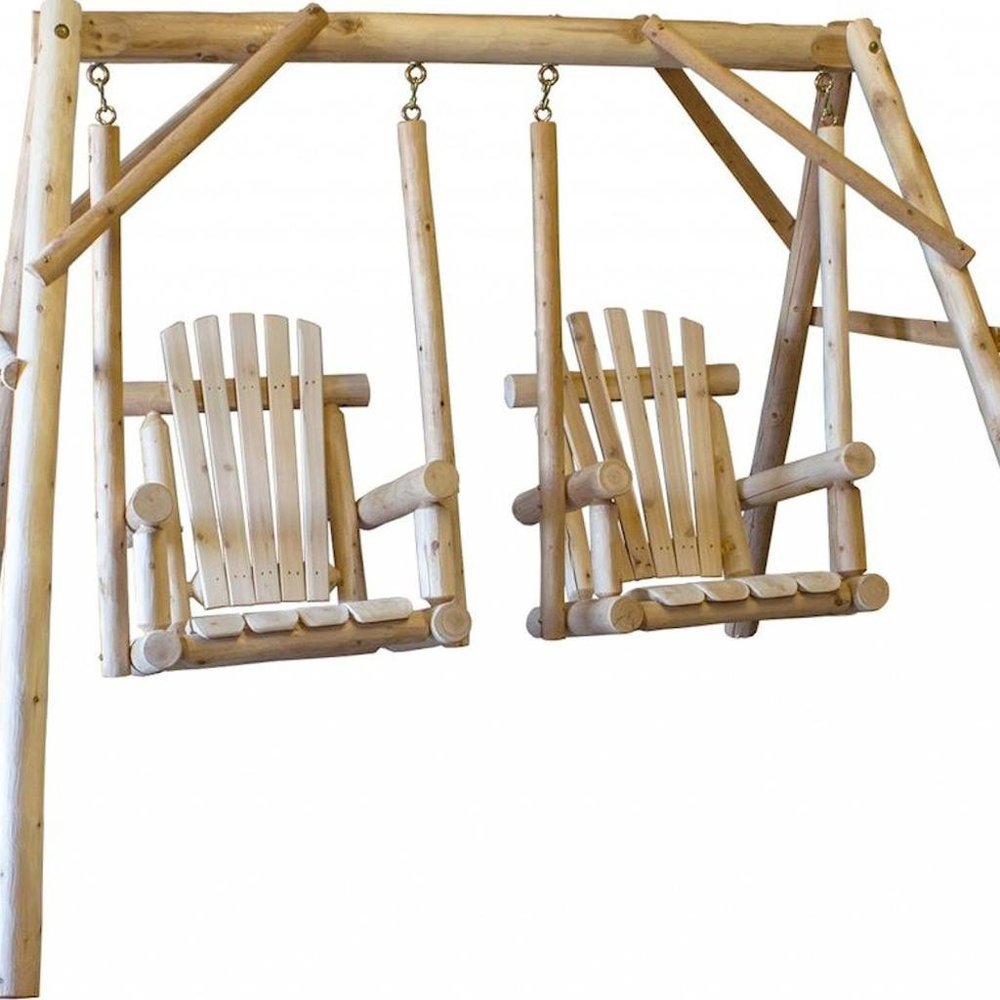 87" Natural Solid Wood Outdoor Double Swing Chair  Warm Home View