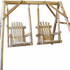87" Natural Solid Wood Outdoor Double Swing Chair  Warm Home View