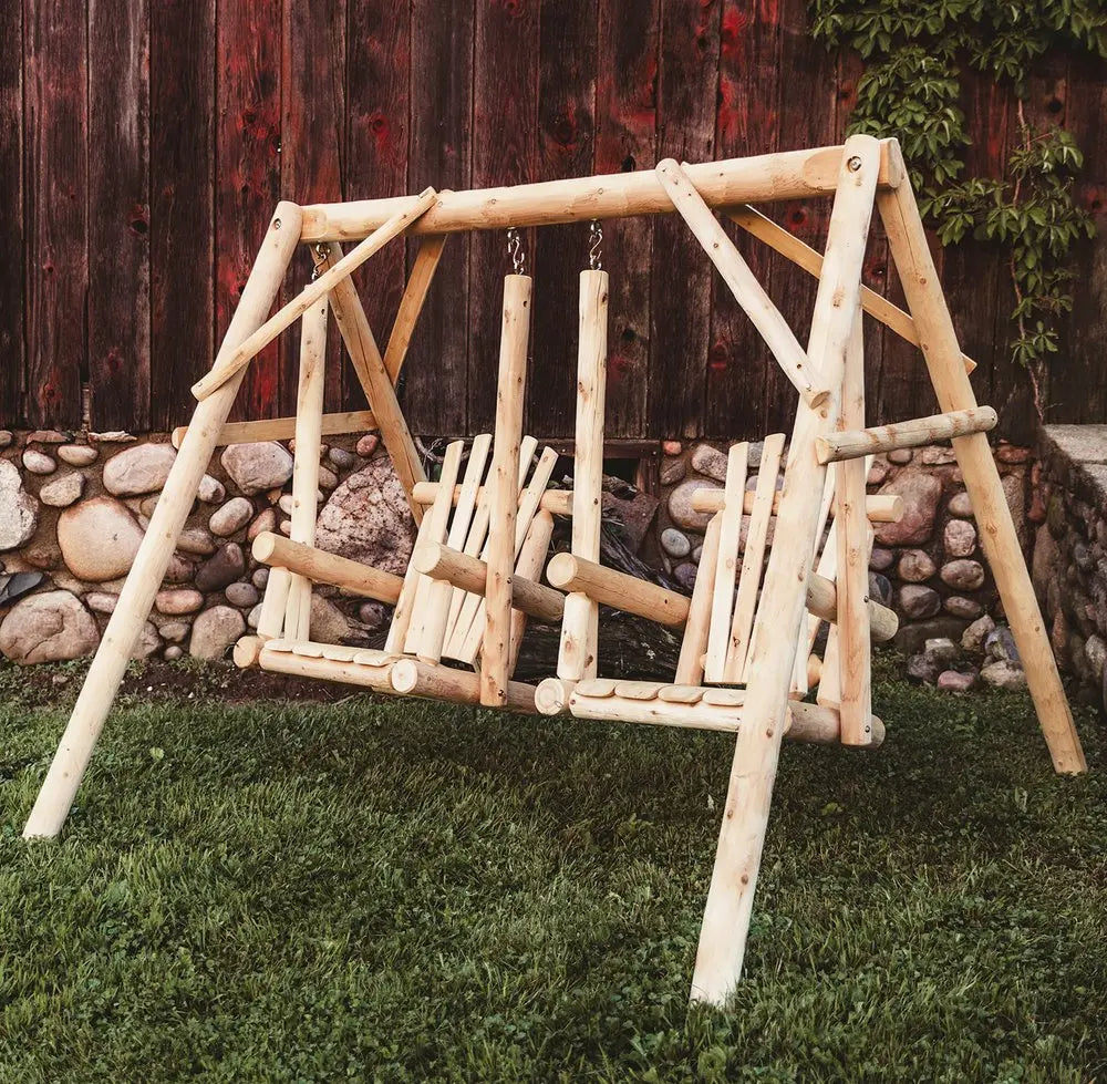 87" Natural Solid Wood Outdoor Double Swing Chair - 700 lb Capacity  Warm Home View