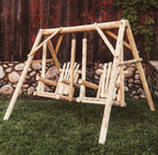 87" Natural Solid Wood Outdoor Double Swing Chair  Warm Home View