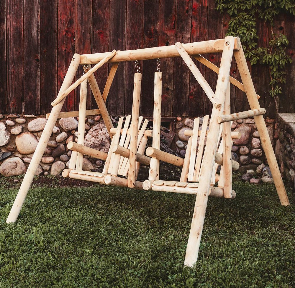 87" Natural Solid Wood Outdoor Double Swing Chair  Warm Home View