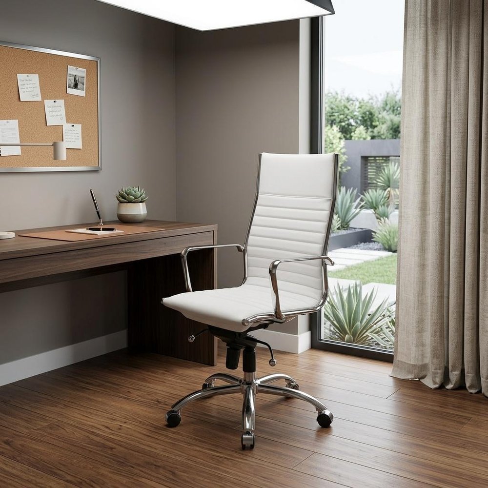 White and Silver Adjustable Swivel Faux Leather Rolling Conference Office Chair  Warm Home View
