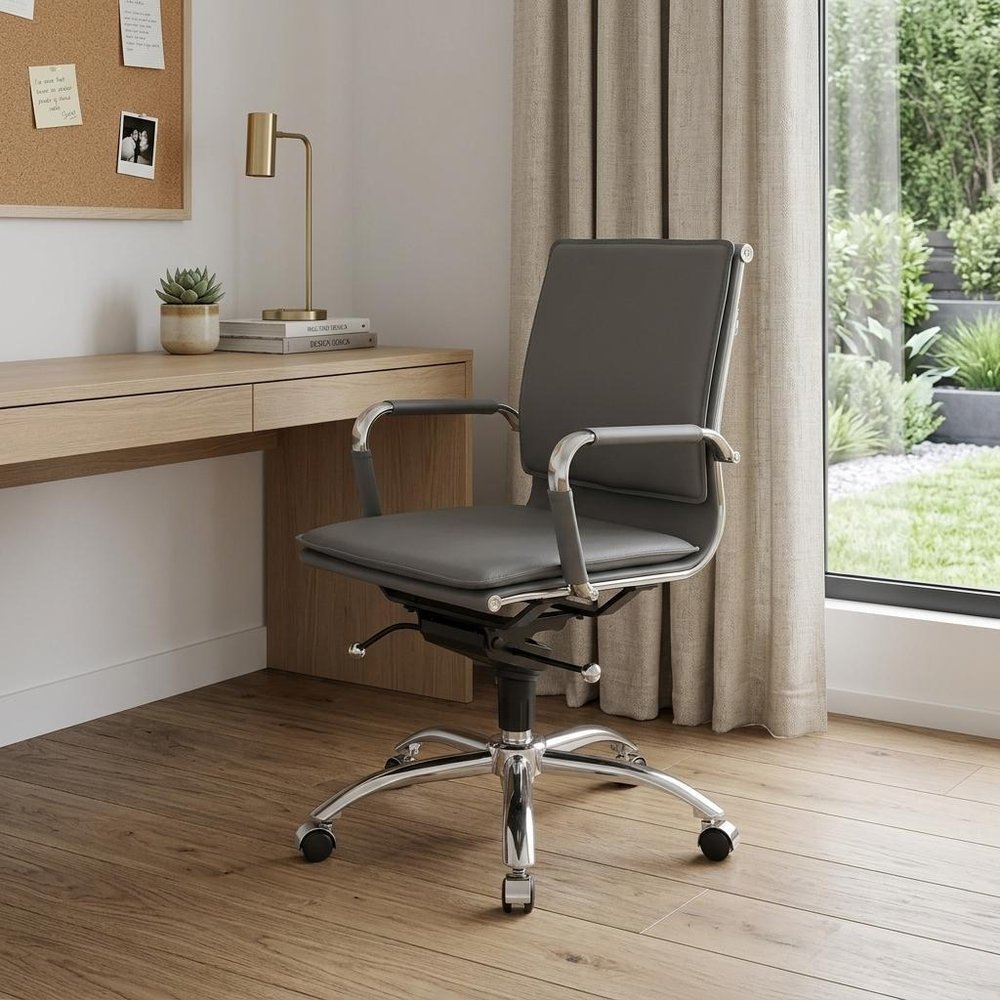 Silver and Gray Adjustable Swivel Faux Leather Rolling Conference Office Chair  Warm Home View