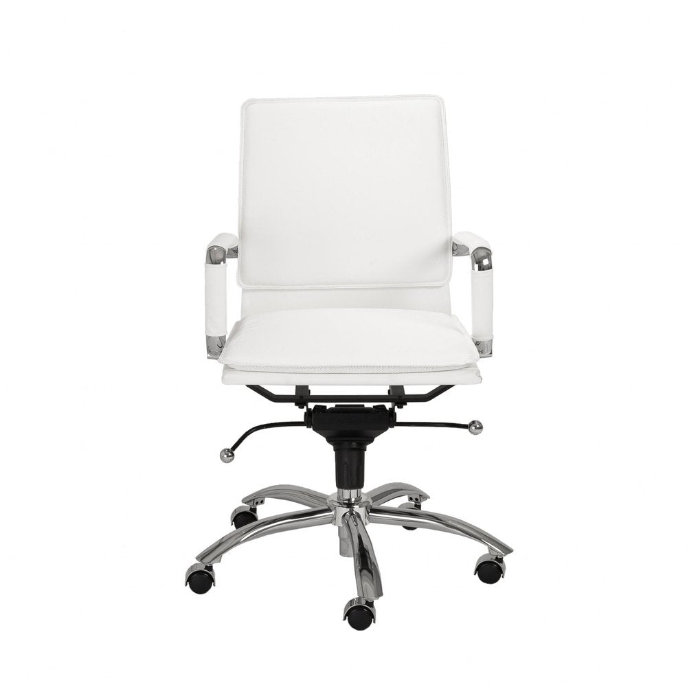 White and Silver Adjustable Swivel Faux Leather Rolling Conference Office Chair  Warm Home View