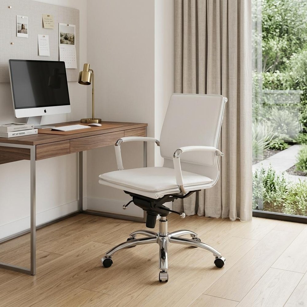 White and Silver Adjustable Swivel Faux Leather Rolling Conference Office Chair  Warm Home View