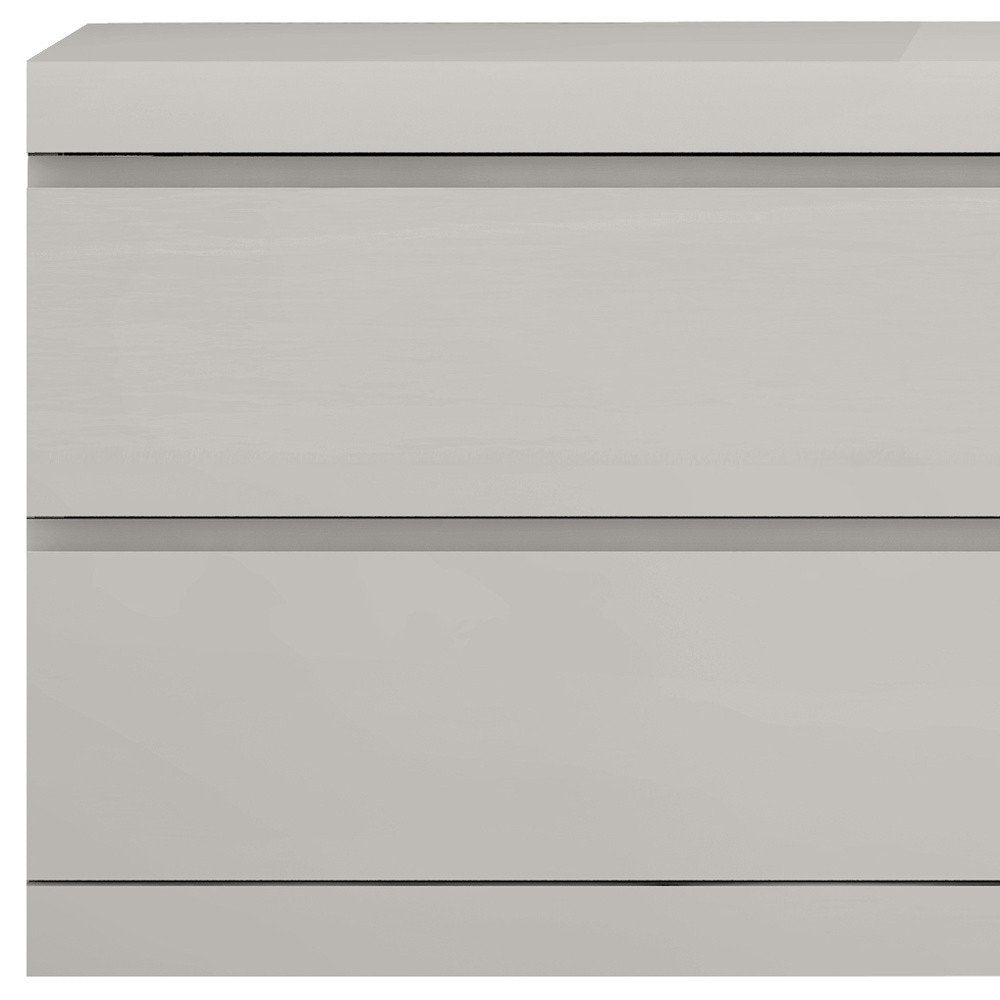 Modern Gray Woodgrain Finish 2 Drawer Nightstand  Warm Home View