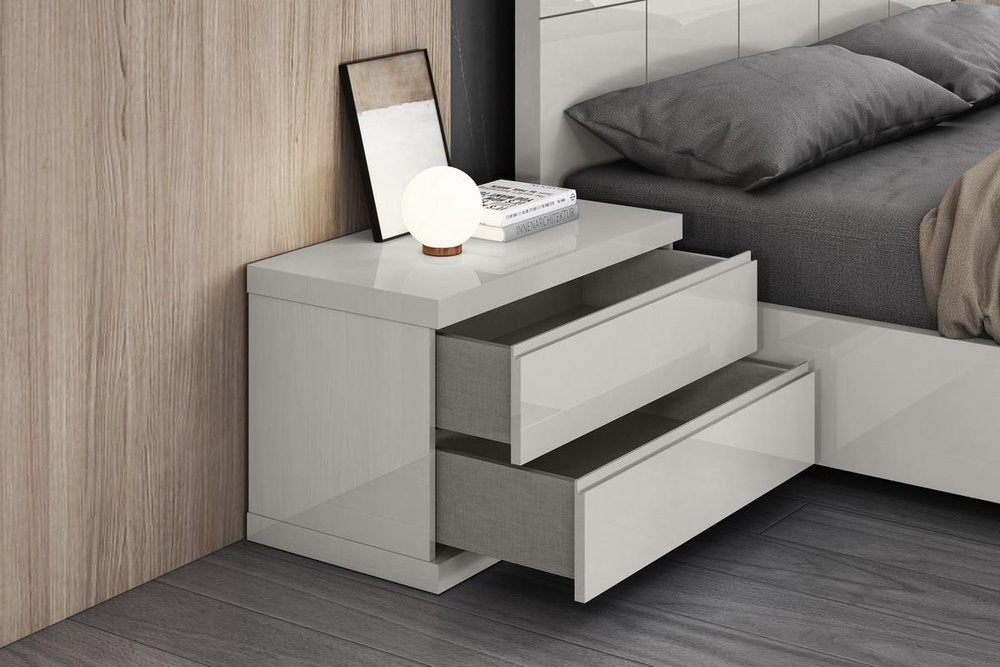 Modern Gray Woodgrain Finish 2 Drawer Nightstand  Warm Home View