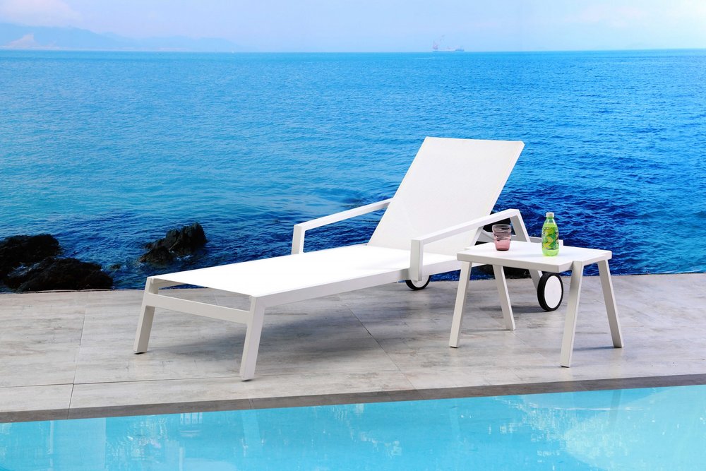 Set Of 2 White Modern Aluminum Chaise Lounges  Warm Home View