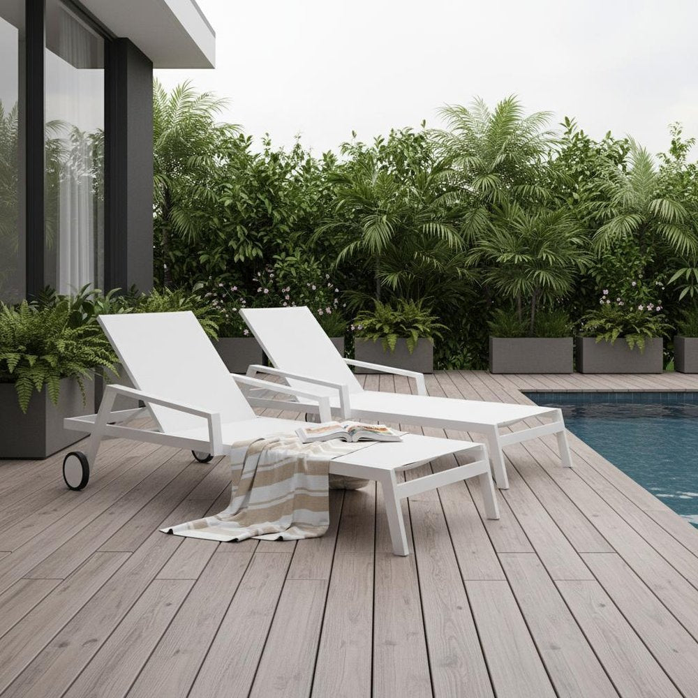 Set Of 2 White Modern Aluminum Chaise Lounges  Warm Home View