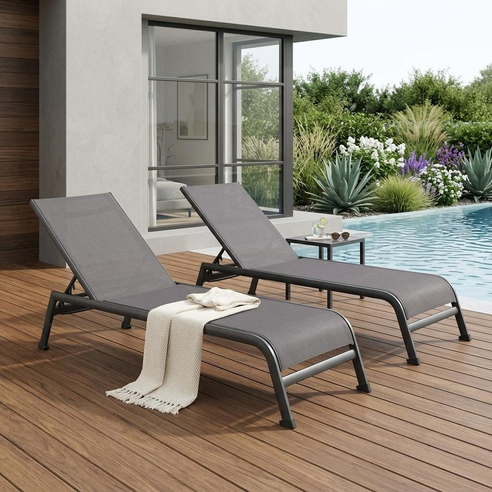 Set of Two 23" Taupe Metal Outdoor Chaise Lounge  Warm Home View