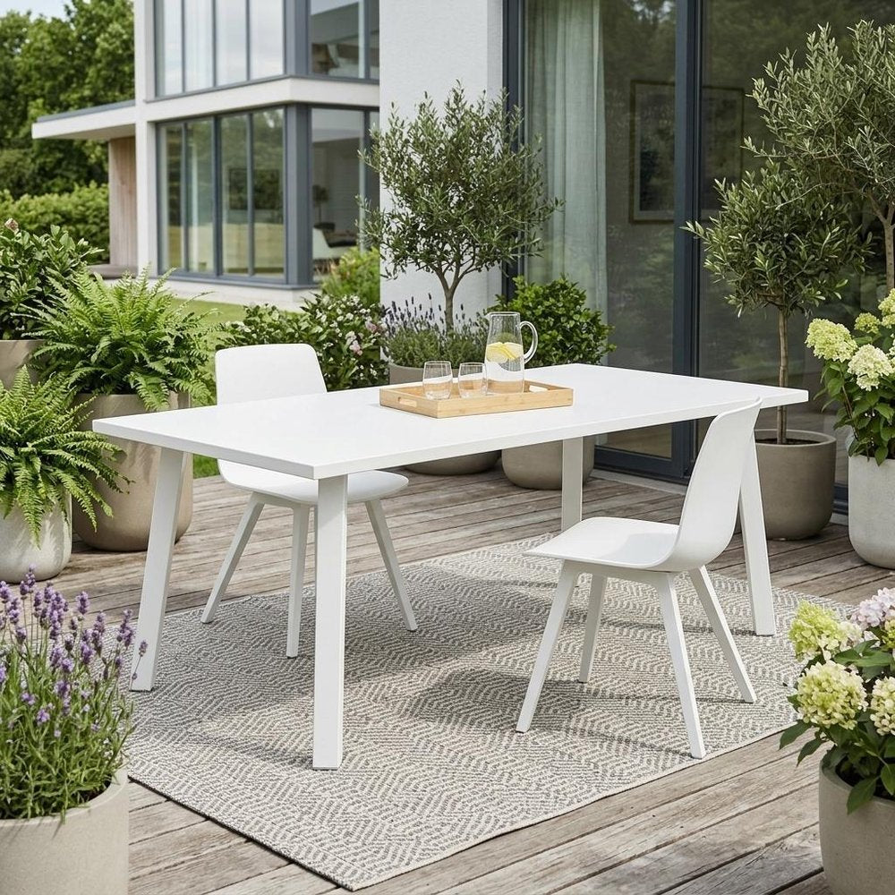 87" White Aluminum Outdoor Dining Table  Warm Home View
