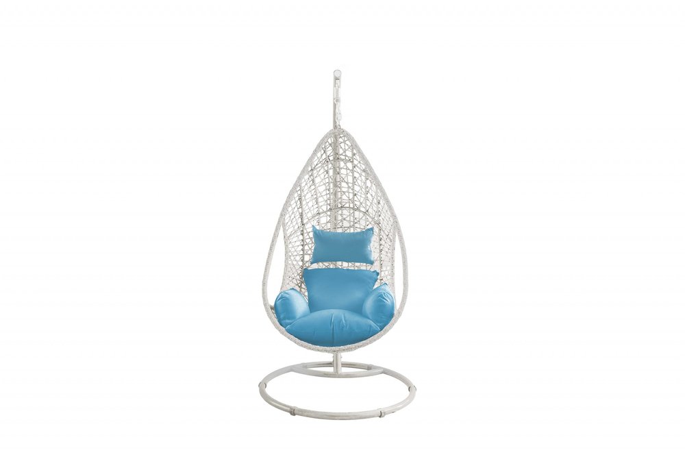 40" Blue and Steel stand finished Metal Outdoor Swing Chair with Blue Cushion  Warm Home View