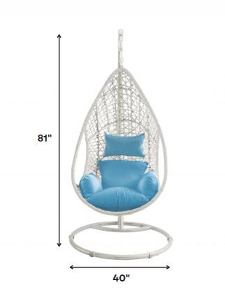 40" Blue and Steel stand finished Metal Outdoor Swing Chair with Blue Cushion  Warm Home View
