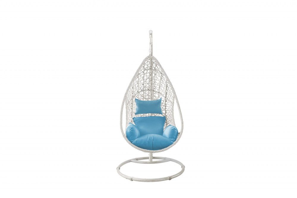 40" Blue and Steel stand finished Metal Outdoor Swing Chair with Blue Cushion  Warm Home View