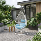 40" Blue and Steel stand finished Metal Outdoor Swing Chair with Blue Cushion  Warm Home View
